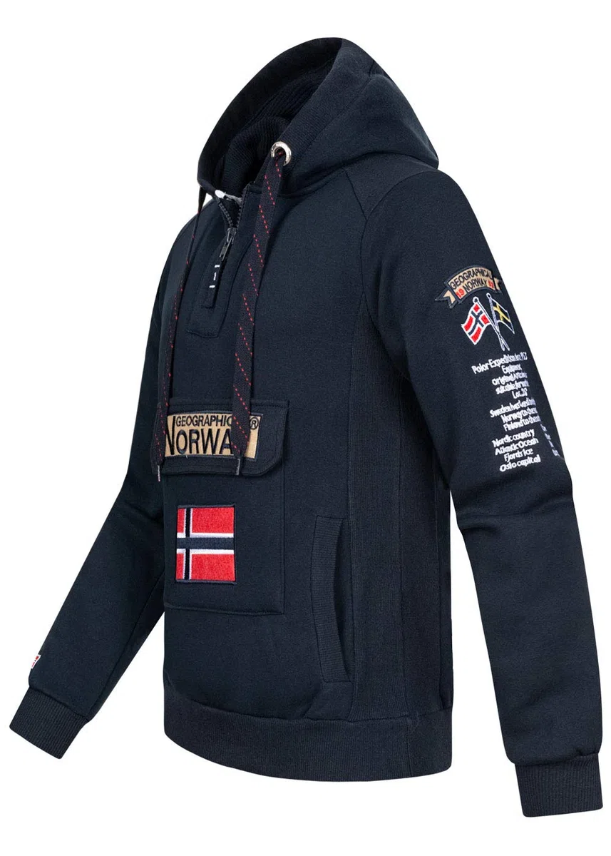 Geographical Norway Gymclass Men - Felpa Cappuccio con Tasca A Canguro Uomo - Felpa Pullover Hoody Caldo A Maniche Lunghe - Abito Ideale Primavera Estate Autunno Inverno