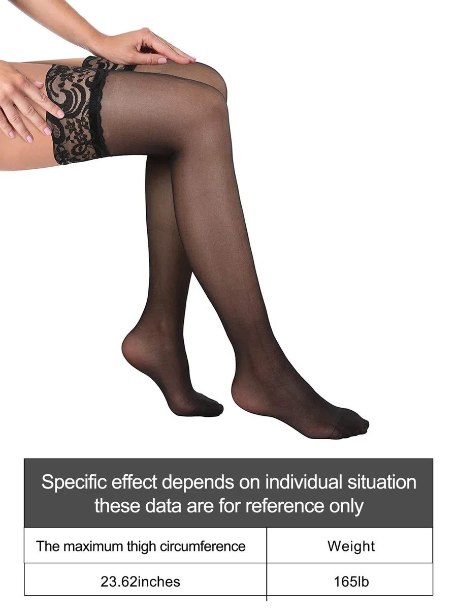 6 Pairs Thigh High Stockings Lace Tights Silky Semi Sheer Stocking for Women Girls