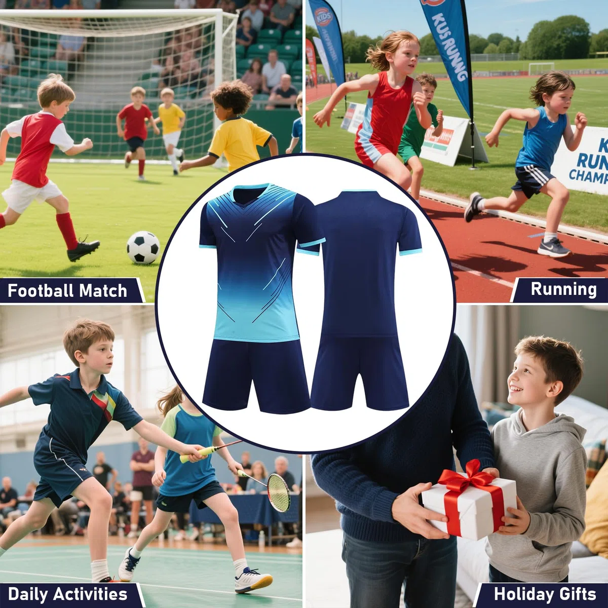 Maglia da Calcio Ragazzi Asciugatura Rapida 2 Pezzi Traspirante Leggero Abbigliamento Sportivo per Bambini 7-13 Anni