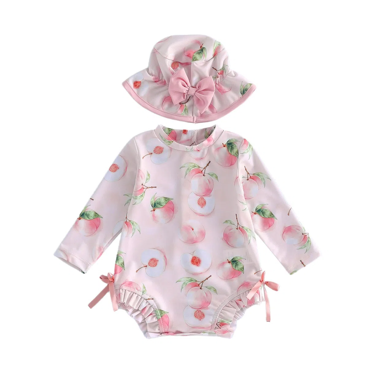 Costume da Bagno Neonato Bambino Ragazza 1 Pezzo Body Tuta Anti-UV Manica Lunga Costume da Bagno Piscina Nuoto con Cappello da Sole