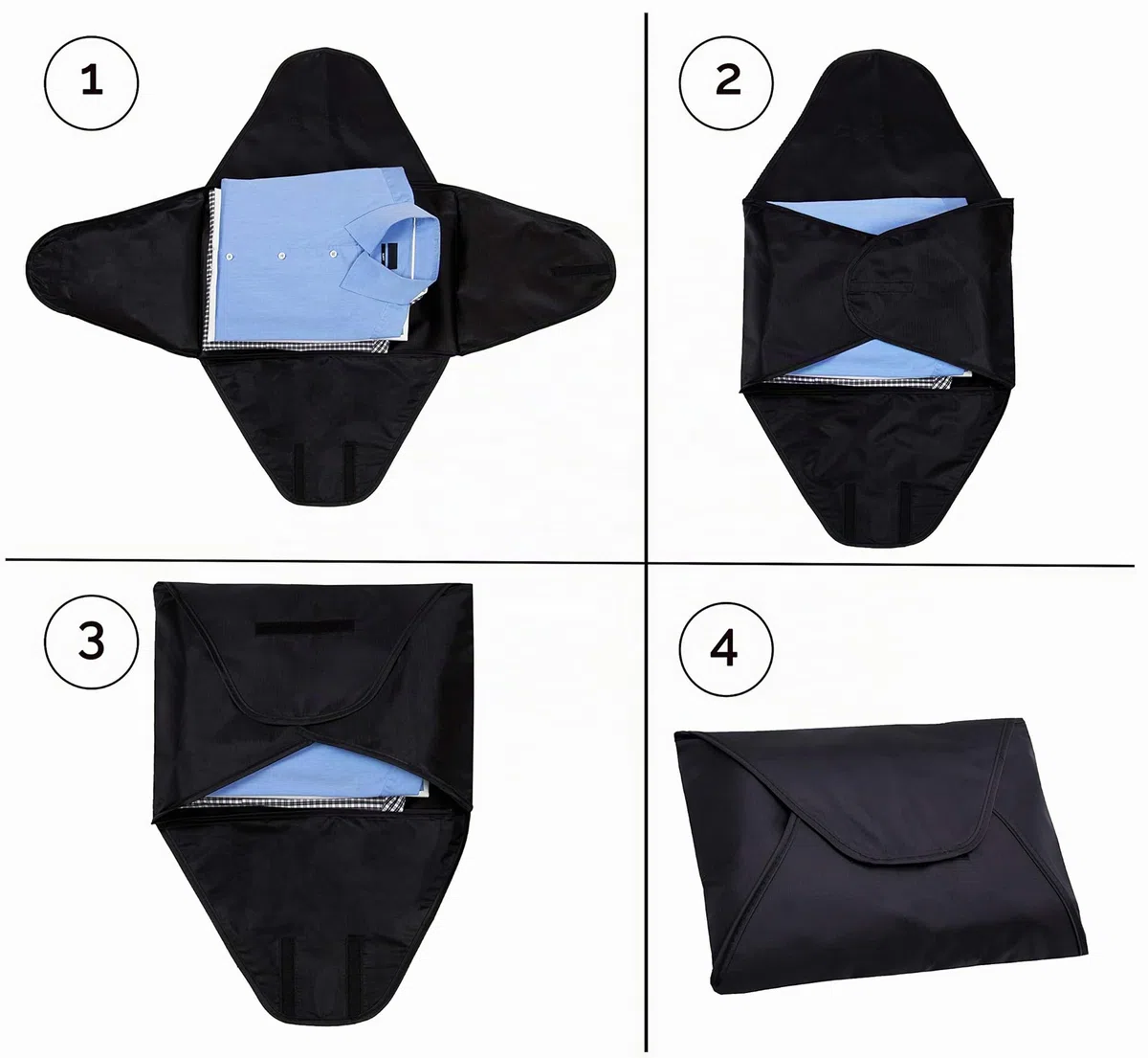 Zollner set di 3 pezzi custodia da viaggio per camicie, 41x30 cm, nero