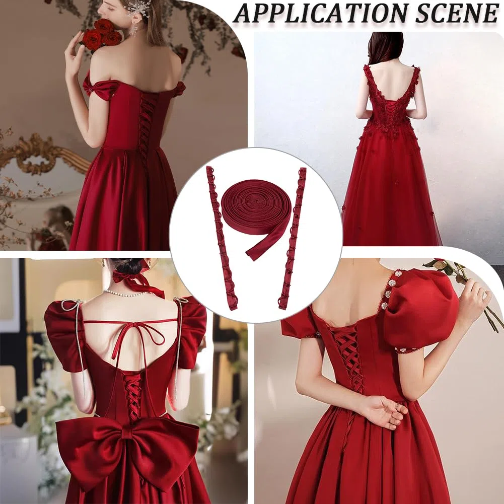 GORGECRAFT Kit Corsetto Posteriore Regolabile Kit Corsetto Abito da Sposa Cerniera di Ricambio per Abito da Sposa Passanti per Lacci in Poliestere Nastri Cravatte Kit Corsetto Posteriore FireBrick