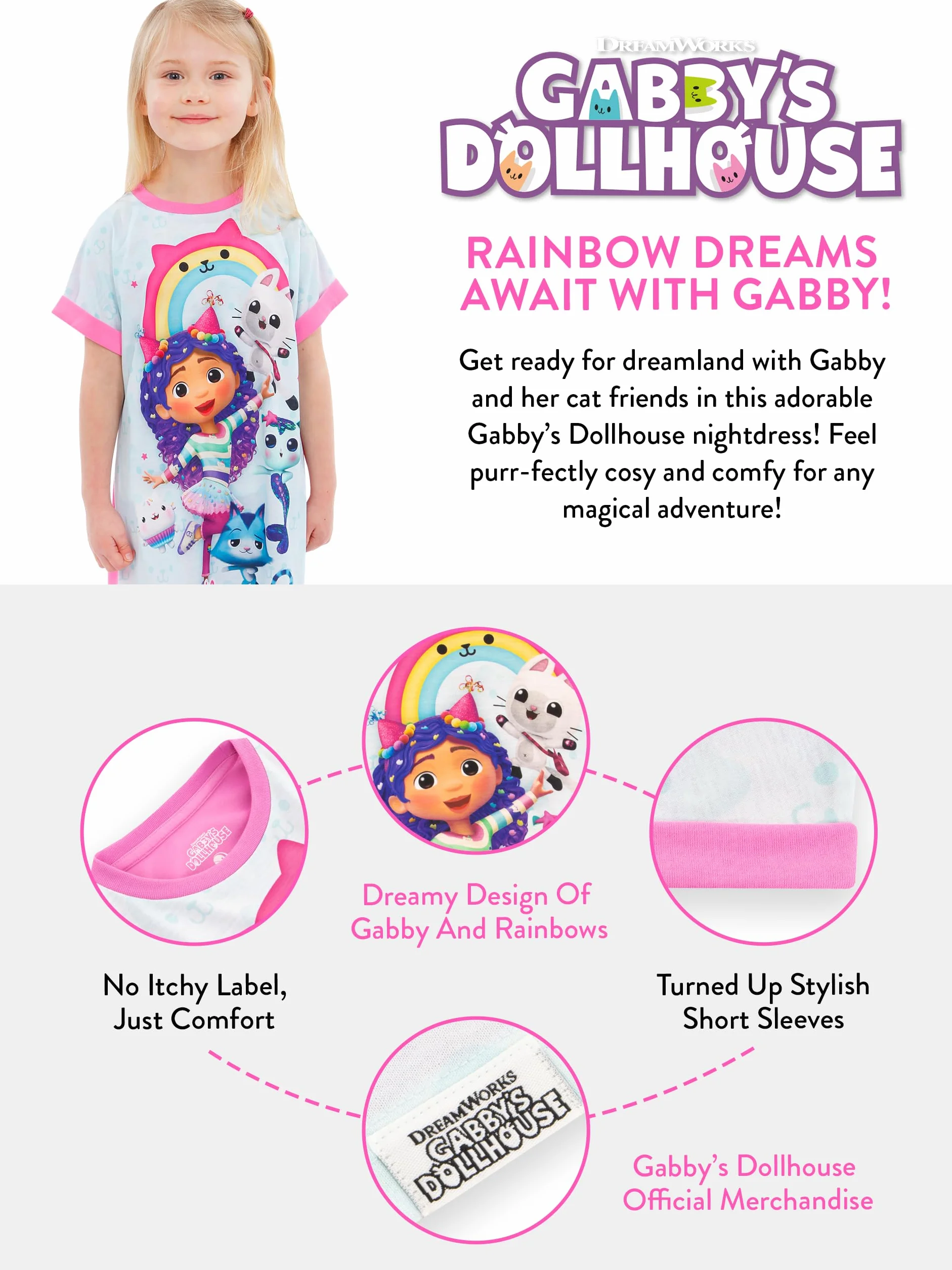 DreamWorks Gabby Dollhouse Camicia da Notte |Camicia Notte per L'Estate | Gabby Dollhouse Pigiama Ragazza