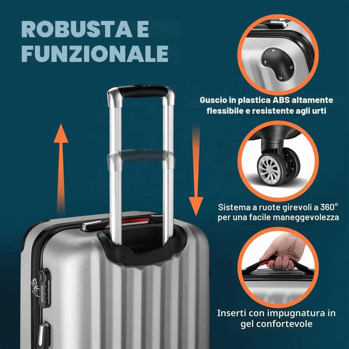 Monzana Valigie Set di 3 pezzi m l xl trolley valigie rigide leggere lucchetto bagaglio a mano viaggio grigio