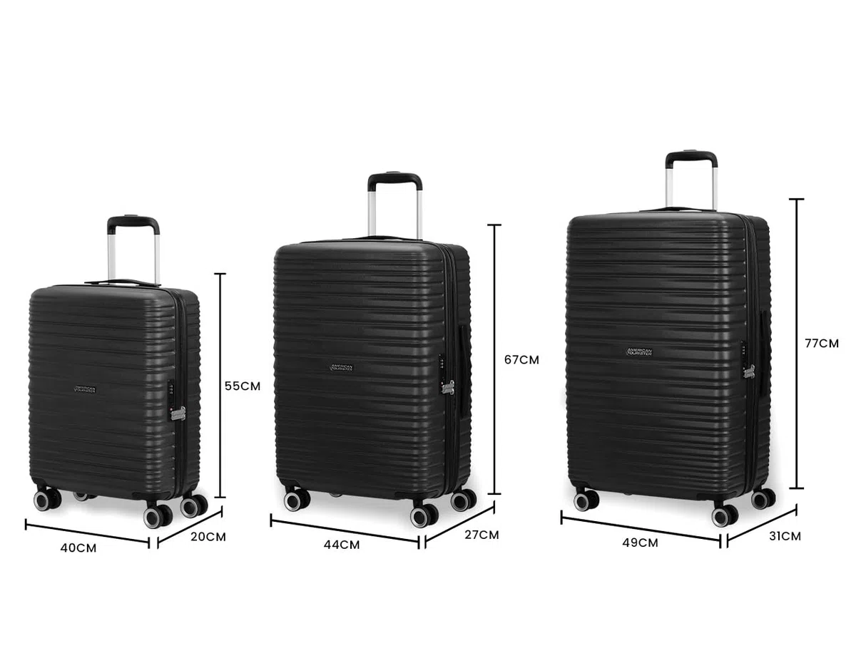 American Tourister Aerotech - Set di valigie rigide da 3 pezzi (bagaglio a mano, medio, grande), espandibile, set di trolley con lucchetto TSA - nero (nero metallizzato)