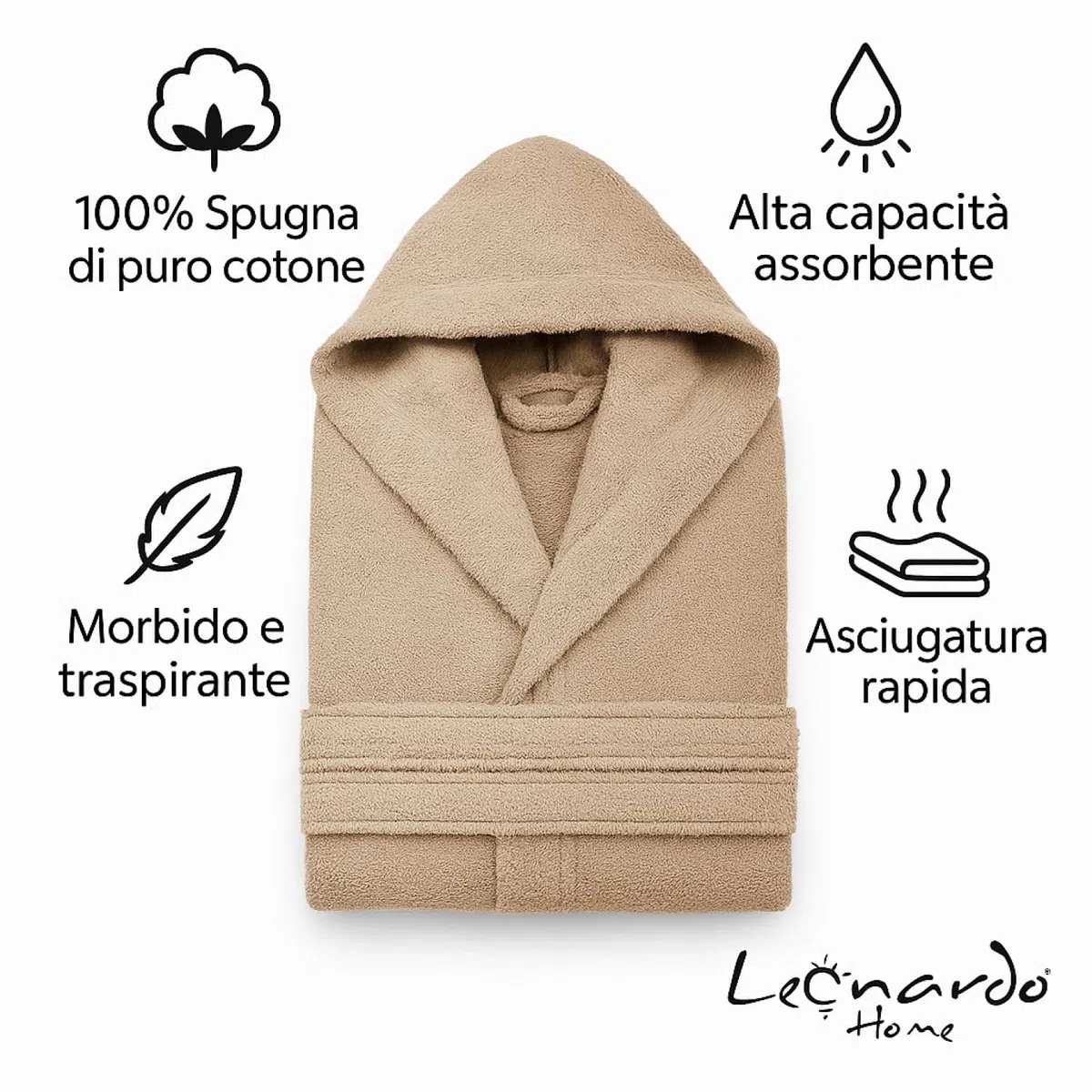 Leonardo Home - accappatoio uomo donna 100% cotone - accappatoio con Cappuccio in morbida spugna 100% cotone.