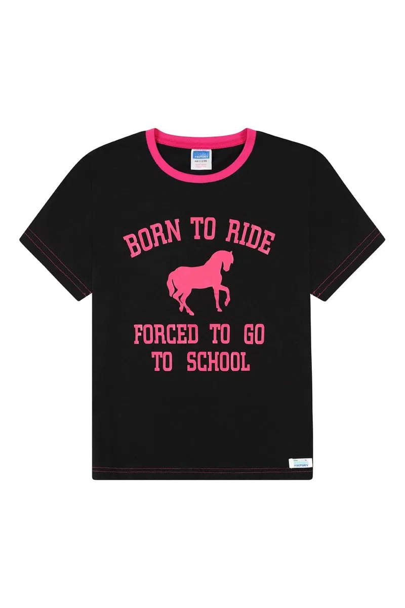 thepyjamafactory Born To Ride Forced To Go To School Ragazze Corta Cotone Pigiama Pjs per Bambini