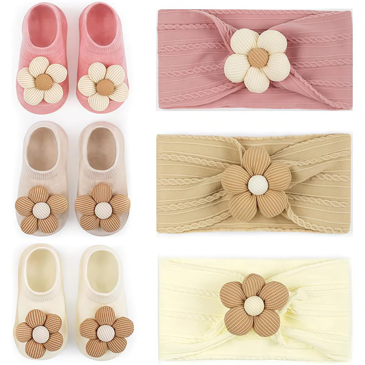 Baby Blumen Haarband und Socken: Fascia per capelli con fiori e calzini per neonati, bambine, set di calze antiscivolo per neonati, perfect per bambine