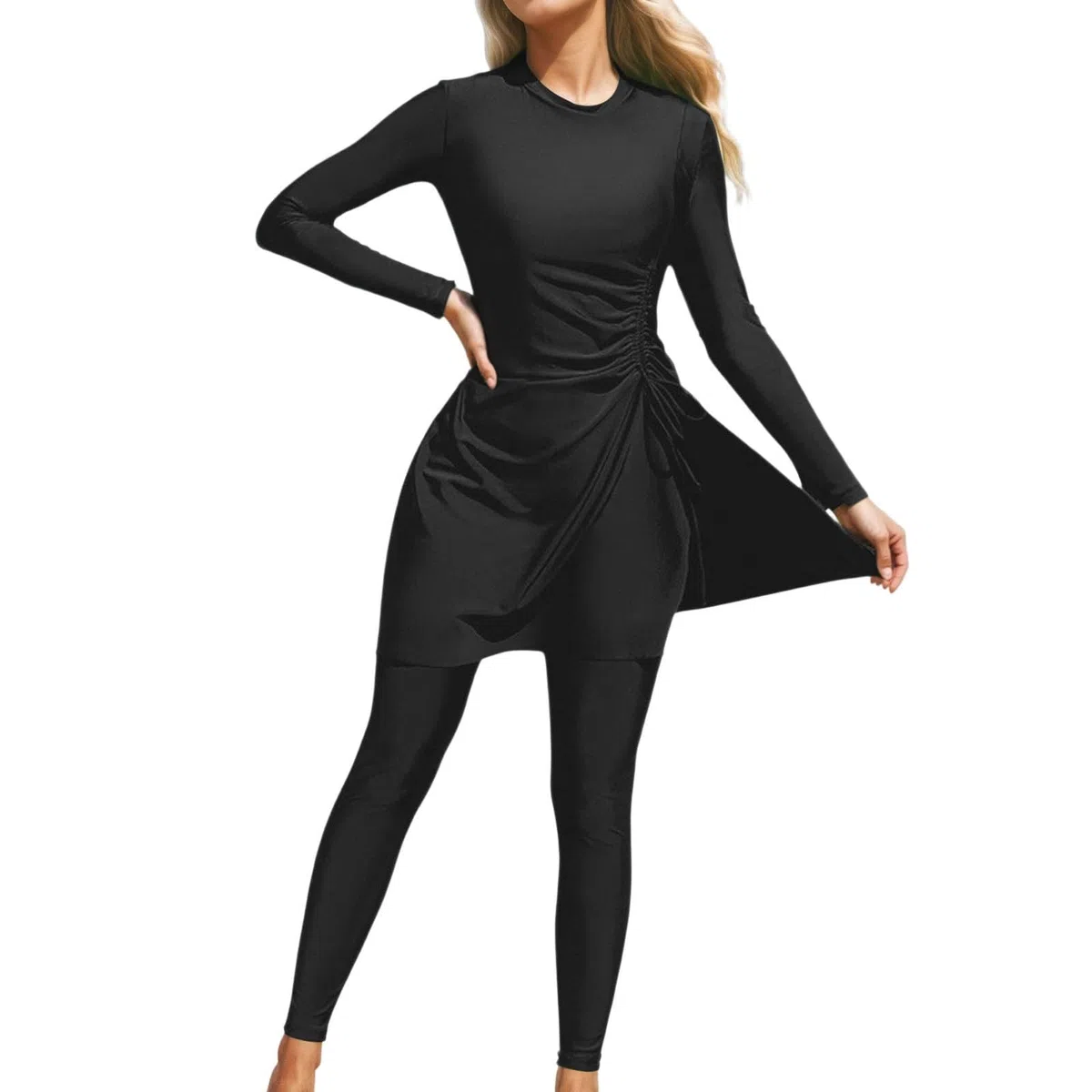 Costume da bagno musulmano da donna modesto costume da bagno a maniche lunghe floreale tinta unita costume da bagno musulmano 2 pezzi top da bagno burkini + pantaloni da bagno abbigliamento da