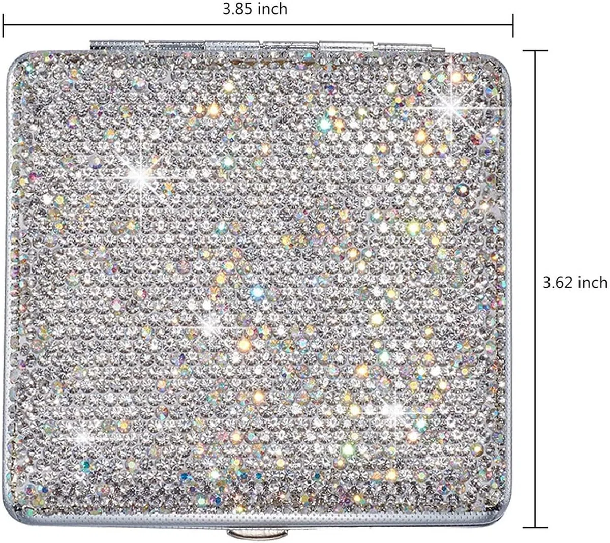 Portasigarette da donna, in metallo lucido glitterato, con clip a molla su entrambi i lati, per 20 sigarette, regalo per fumatori (bianco)