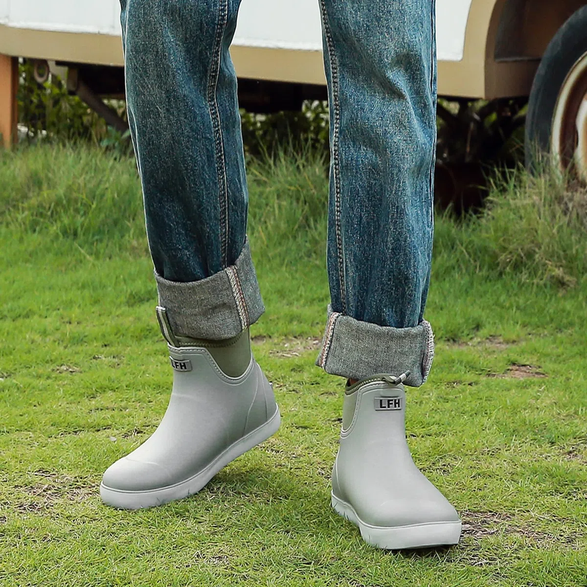 Stivali Gomma Uomo Da Pioggia, Stivali Da Pesca, Antiscivolo Leggere Comode Shorty Boots, Impermeabile Nero Scarpe Da Giardino