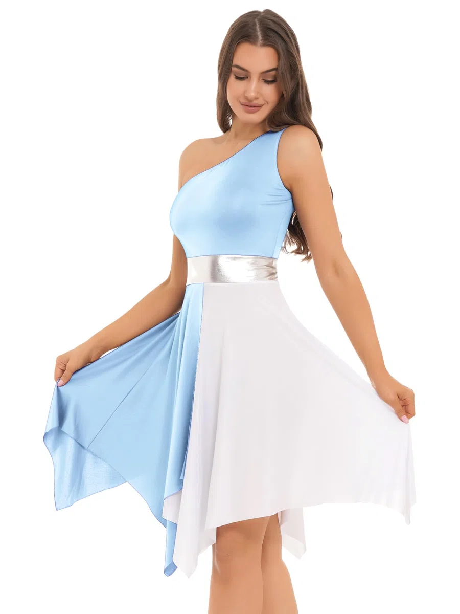 ranrann Abito da Pattinaggio Artistico con Monospalla Donna Ballerina Vestito da Danza Moderna con Orlo Irregolare Abito da Spettacolo S -XXL