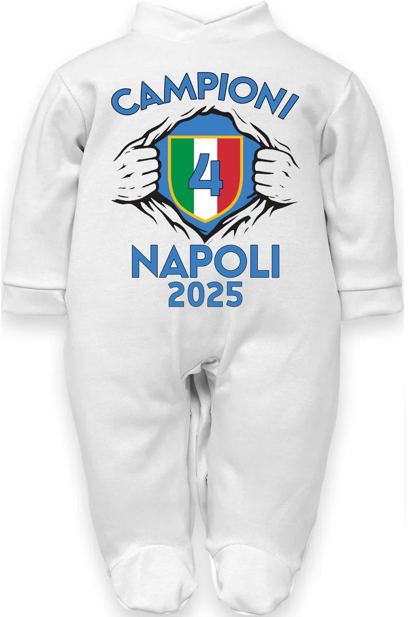 Corredino Neonato Abbigliamento Napoli calcio campione d'italia 2025 4° scudetto Personalizzato nome napoletano partenopeo gadget t-shirt maglietta body