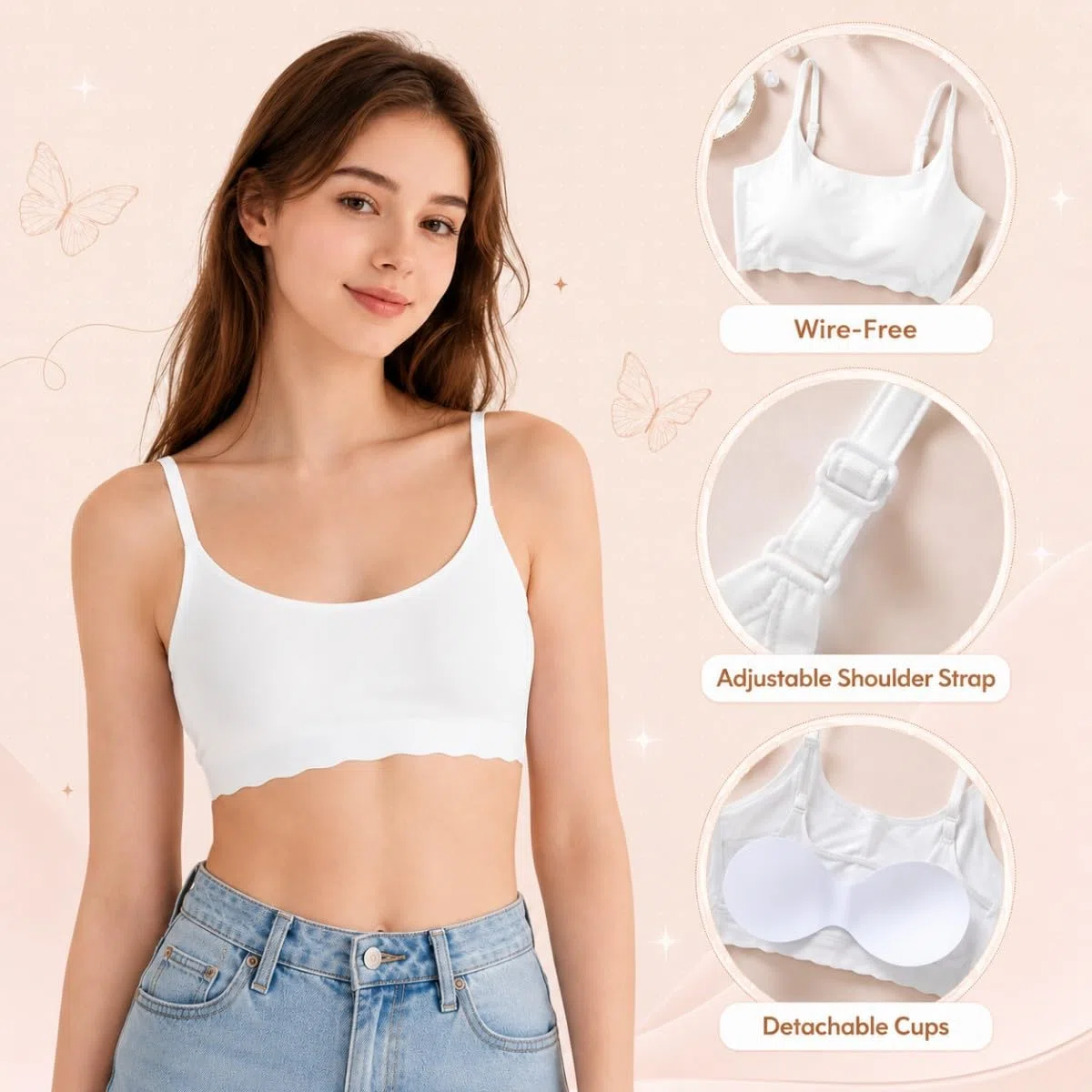 Confezione da 4 Reggiseni Sportivi Corti da Allenamento per Ragazze Intimo Morbido Senza Ferretto per 12-18 Anni Reggiseno Senza Cuciture con Imbottitura Rimovibile