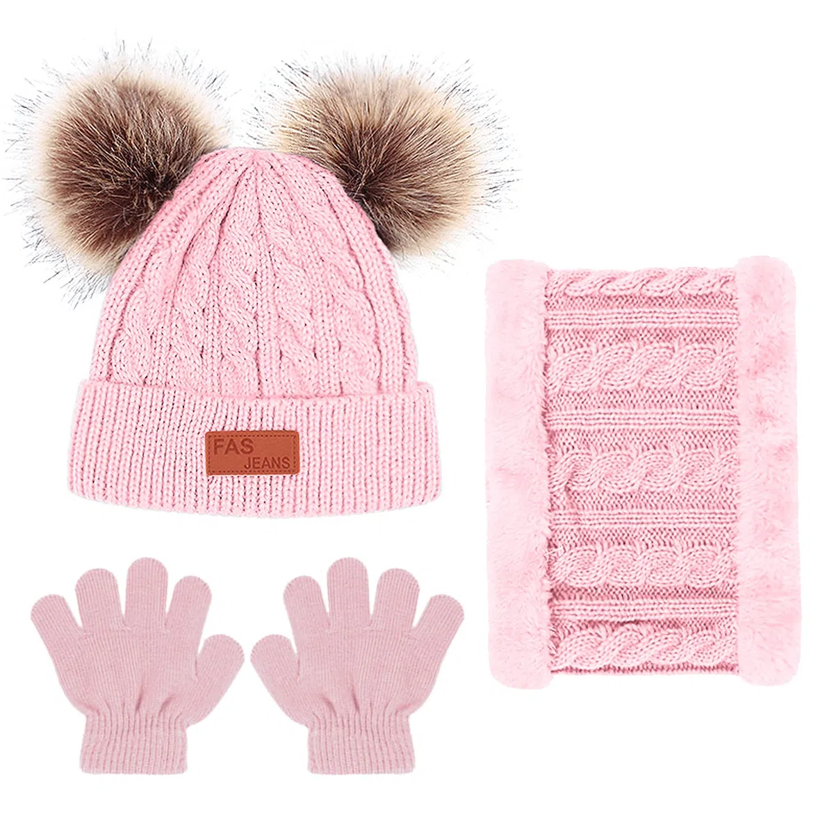 Baynetin 3 Pezzi Bambini Inverno Beanie Cappello Sciarpa Guanti Set Termico Maglia Crochet Spessa Pom Kids Beanie Cappello Sciarpa Guanti 3 in 1, per 1-6 Anni Ragazzi Ragazze