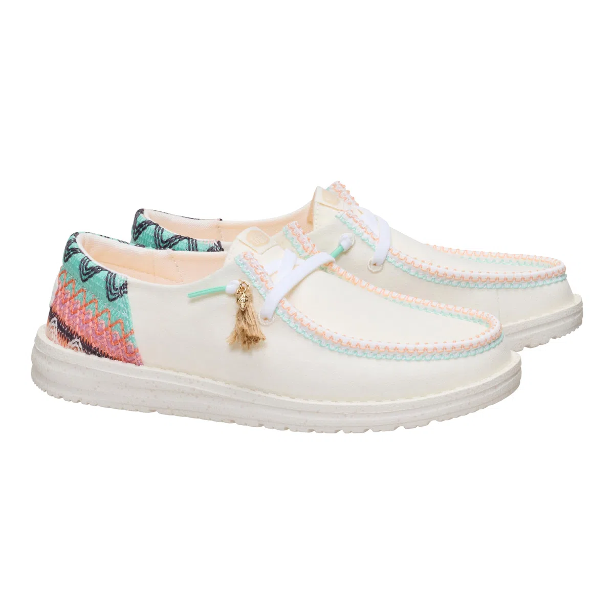 HEYDUDE Wendy Funk - Scarpe da spiaggia da donna, leggere, senza lacci, con lacci elastici e dettaglio con nappe