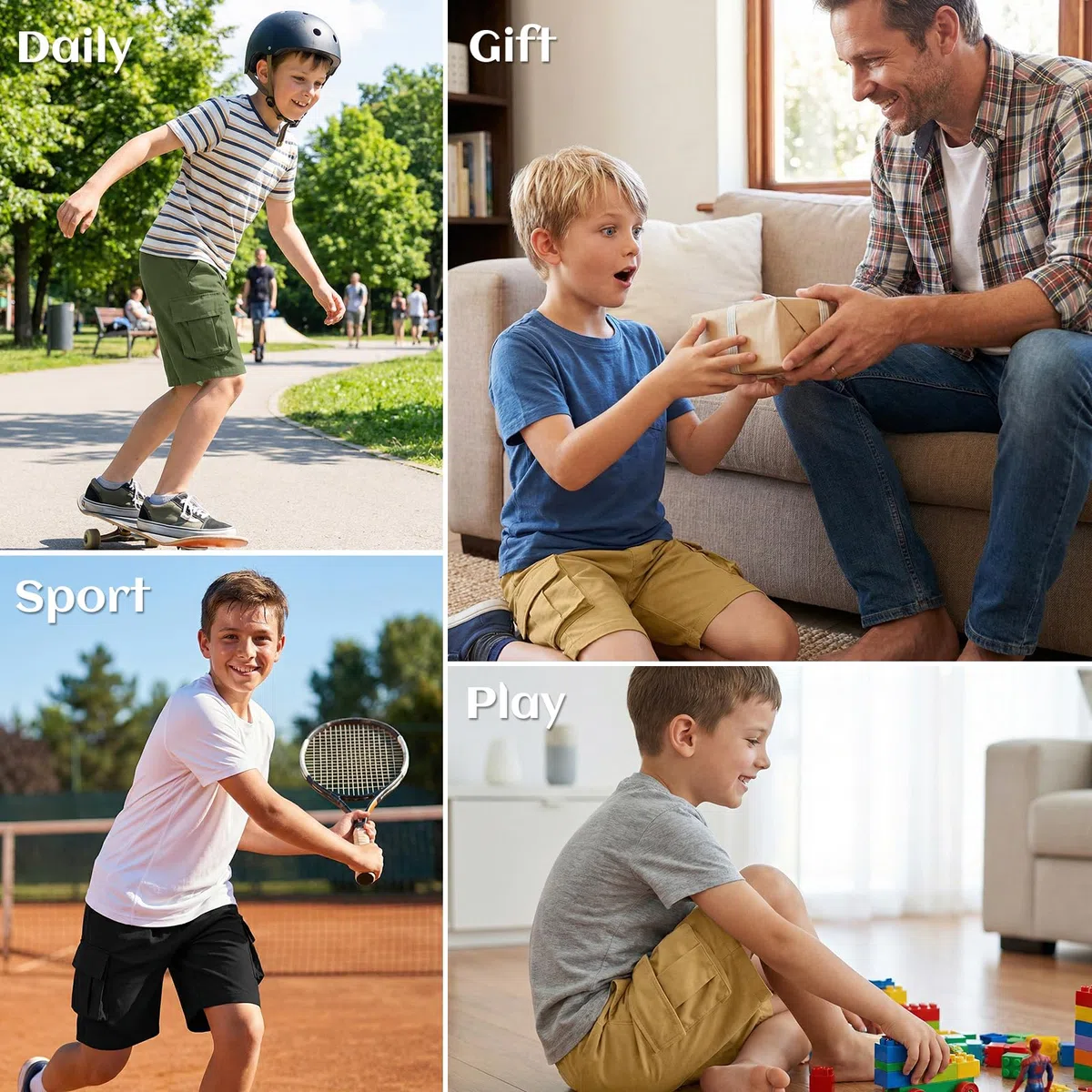 Pantaloncini Cargo Bambino, Ragazzo Estate Leggeri e Traspirante Pantaloni Cargo Corti con Vita Elasticizzata e Multiple Tasche Sportivi Casual Shorts per Ragazzi Bambini 7-15 Anni