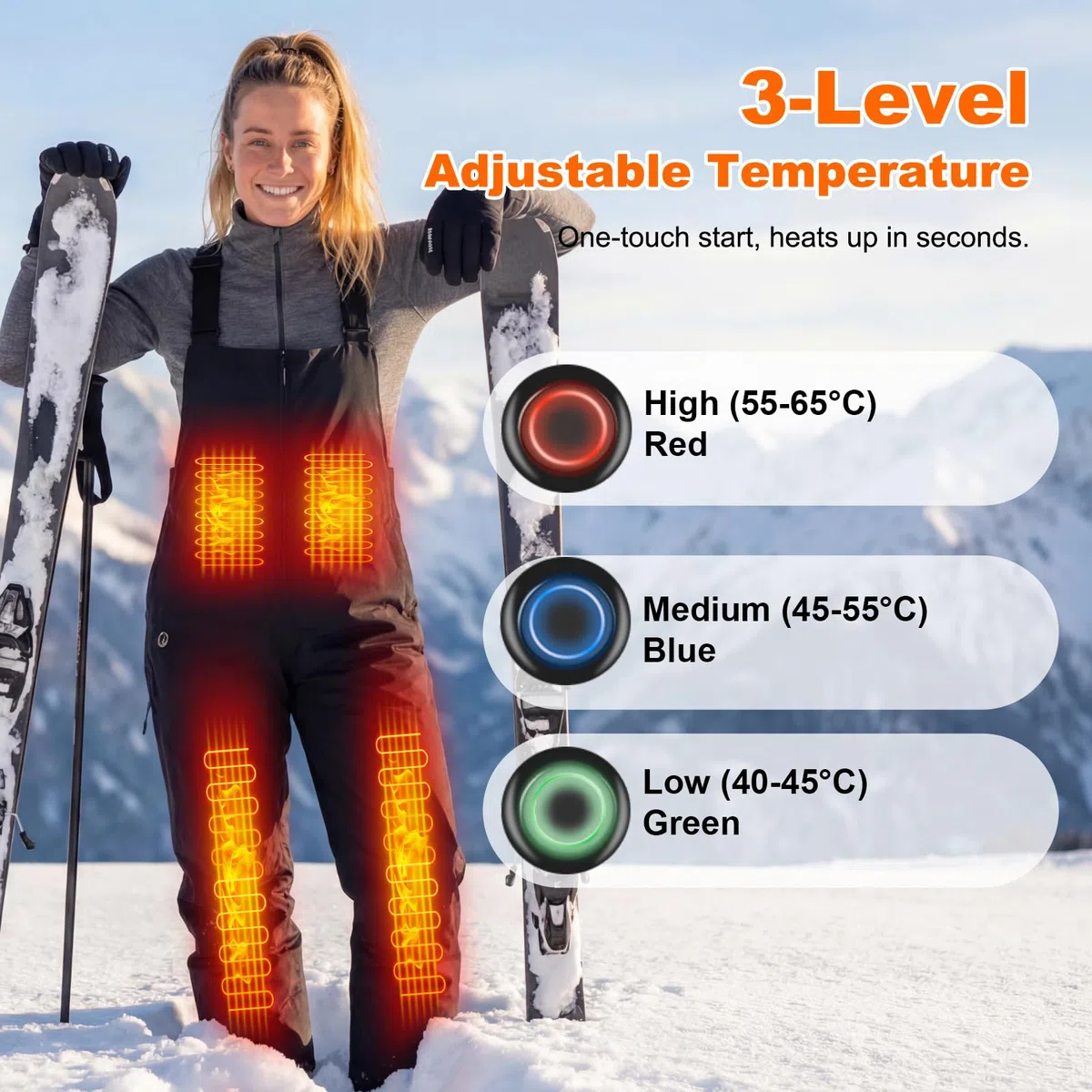 Salopette da Donna da Sci Riscaldabili Pantaloni Neve Impermeabili Antivento con Batteria 16000mAh Pantaloni da Lavoro Riscaldate Iinvernali, con Lampo & 4 Tasche, per Attività All'aperto