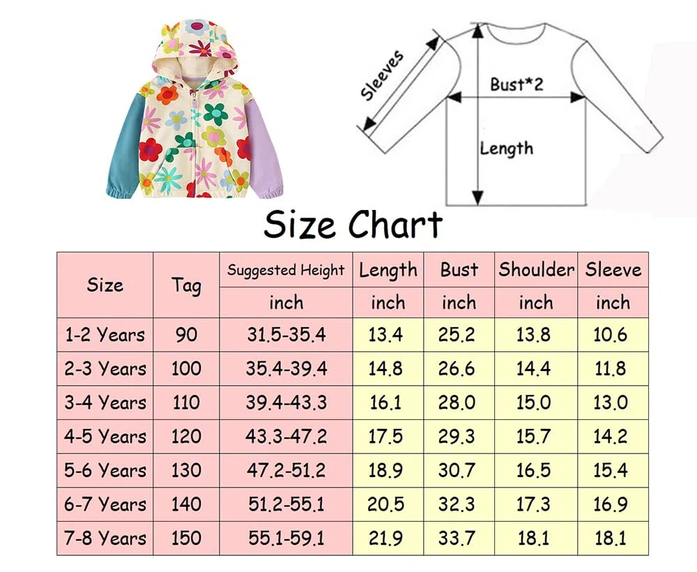 LitBud Felpa con cappuccio da ragazza, con zip, con cappuccio, a maniche lunghe, per bambini, autunno, 1-8 anni