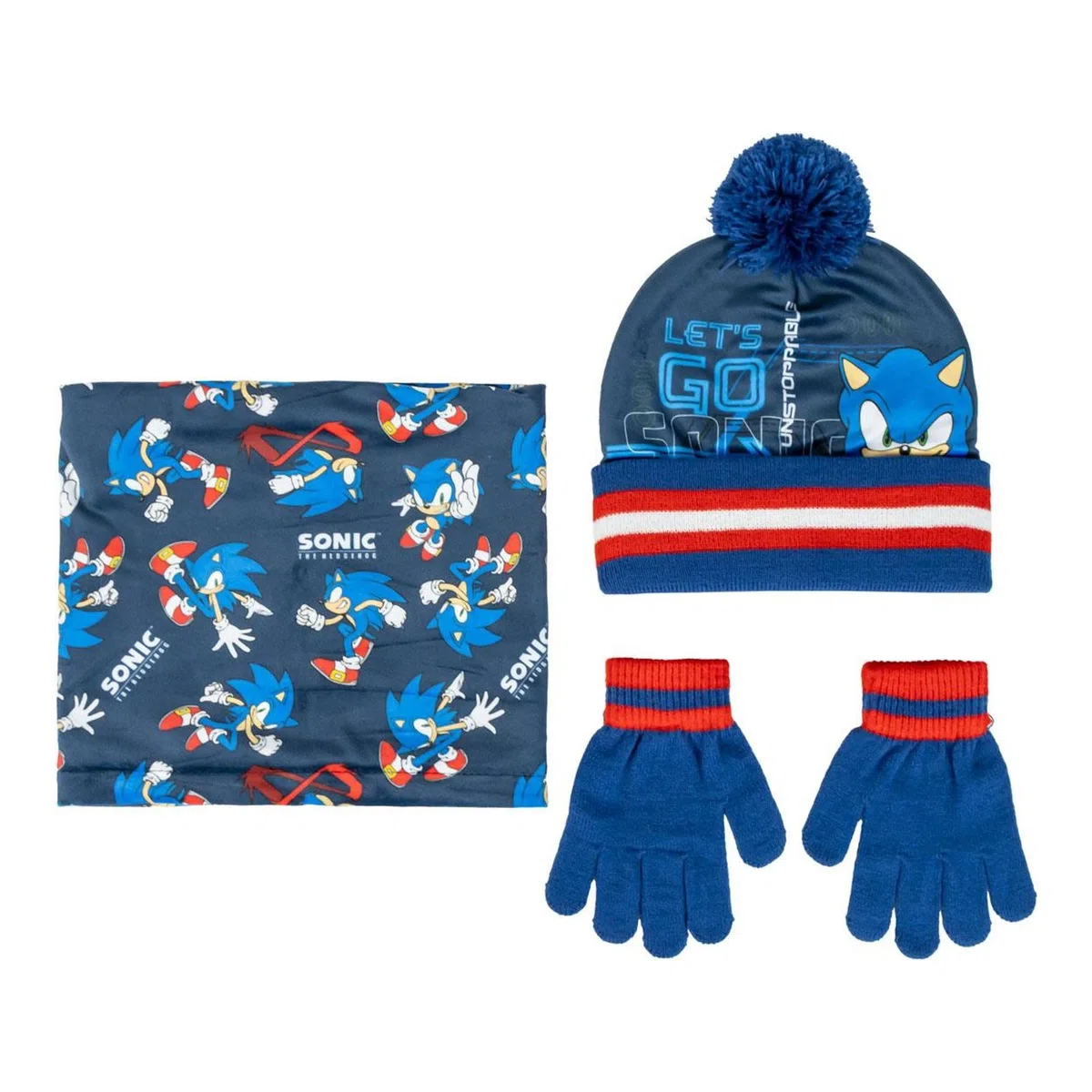 Set 3 Pezzi Snood Sonic (Cappello, Mutandine Collo e Guanti) 2/8 anni.