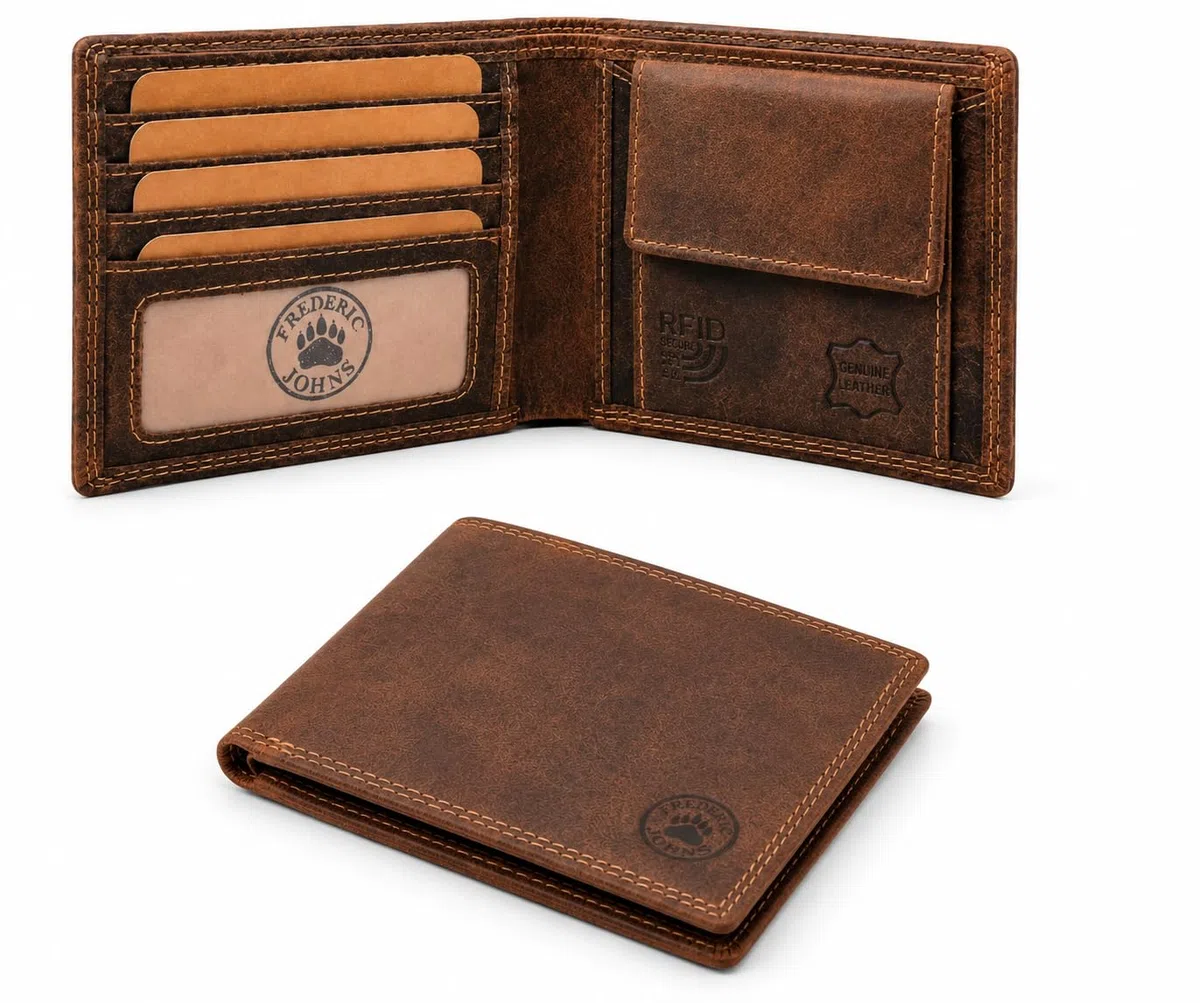 Frédéric Johns Portafoglio Uomo Vera Pelle Stile Vintage con Protezione RFID - Portafoglio Elegante e Resistente