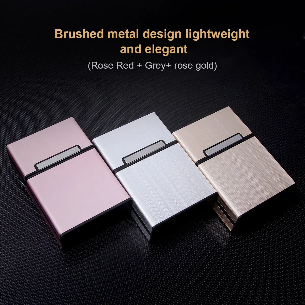 LAOYE 3 Pezzi Portasigarette in Metallo con Chiusura Magnetica in Alluminio Portasigarette da Donna Uomo Leggero ed Elegante per 20 Sigarette (Grigio + Oro Rosa + Champagne)