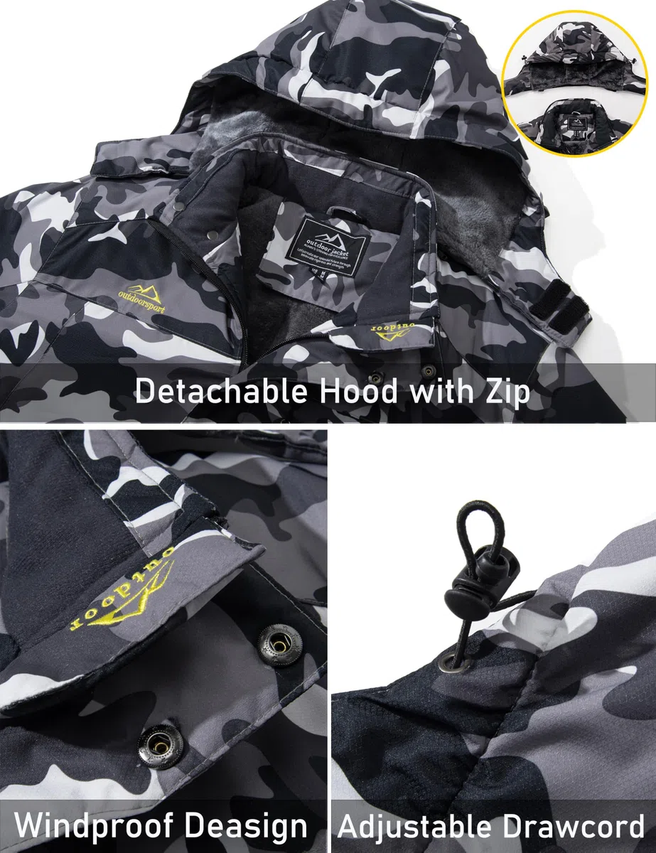 MAGCOMSEN Giacca da Sci Impermeabile da Uomo Antivento da Montagna Parka in Pile con Cappuccio