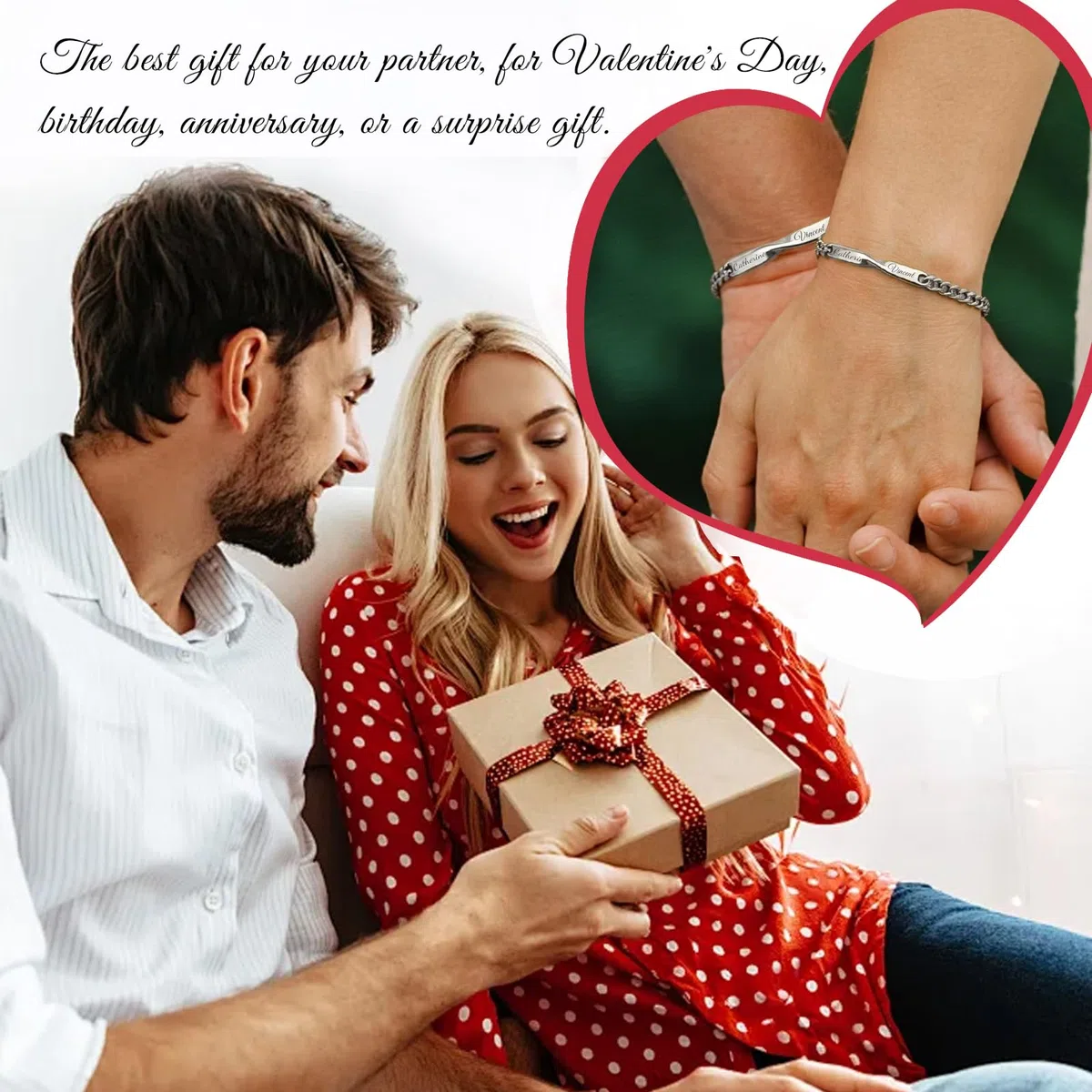 Set di bracciali a catena per coppie con simbolo dell'infinito personalizzato, incisione del nome personalizzabile,coordinato con i gioielli per lui e per lei