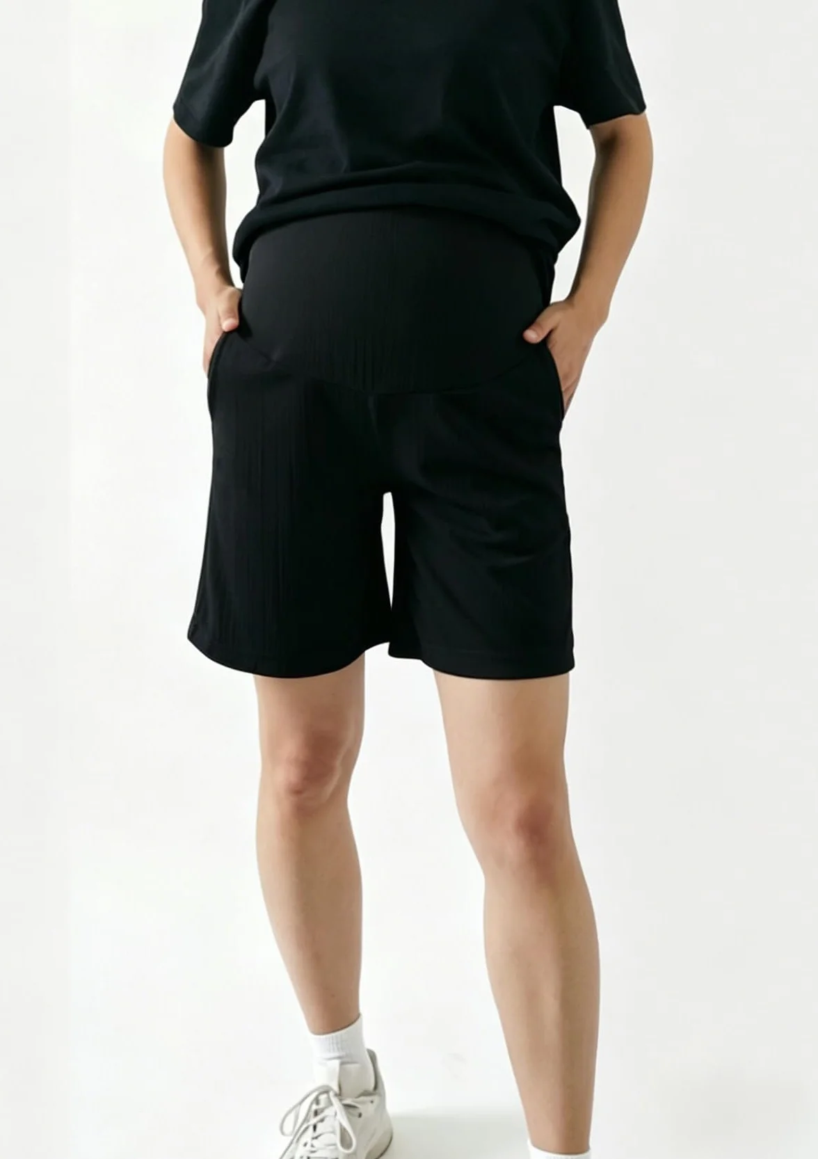 Pantaloncini Premaman Vita Alta – Gravidanza Pantaloncini Regolabili con Tasche, Comodi ed Elastici –Short Premaman per Allenamento, Yoga, Sport
