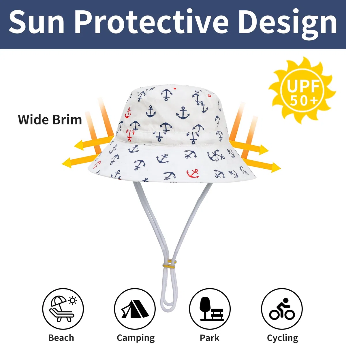MASOCIO Cappellino Estivo de Sole per Neonato Bambino Cappello Spiaggia Tesa Larga con Sottogola Regolabile
