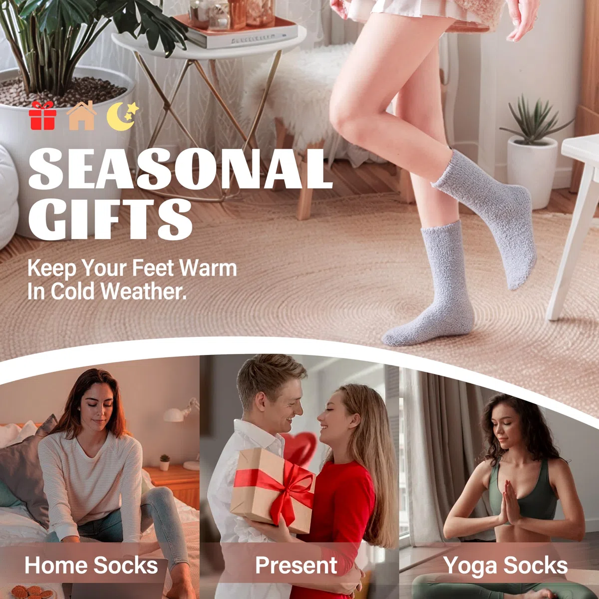 ANTSANG 5 Paia Calzini Fuzzy per Donna Uomo Pantofole Accoglienti Morbide Caldi Invernali Spessi Peluche Calzini Crew