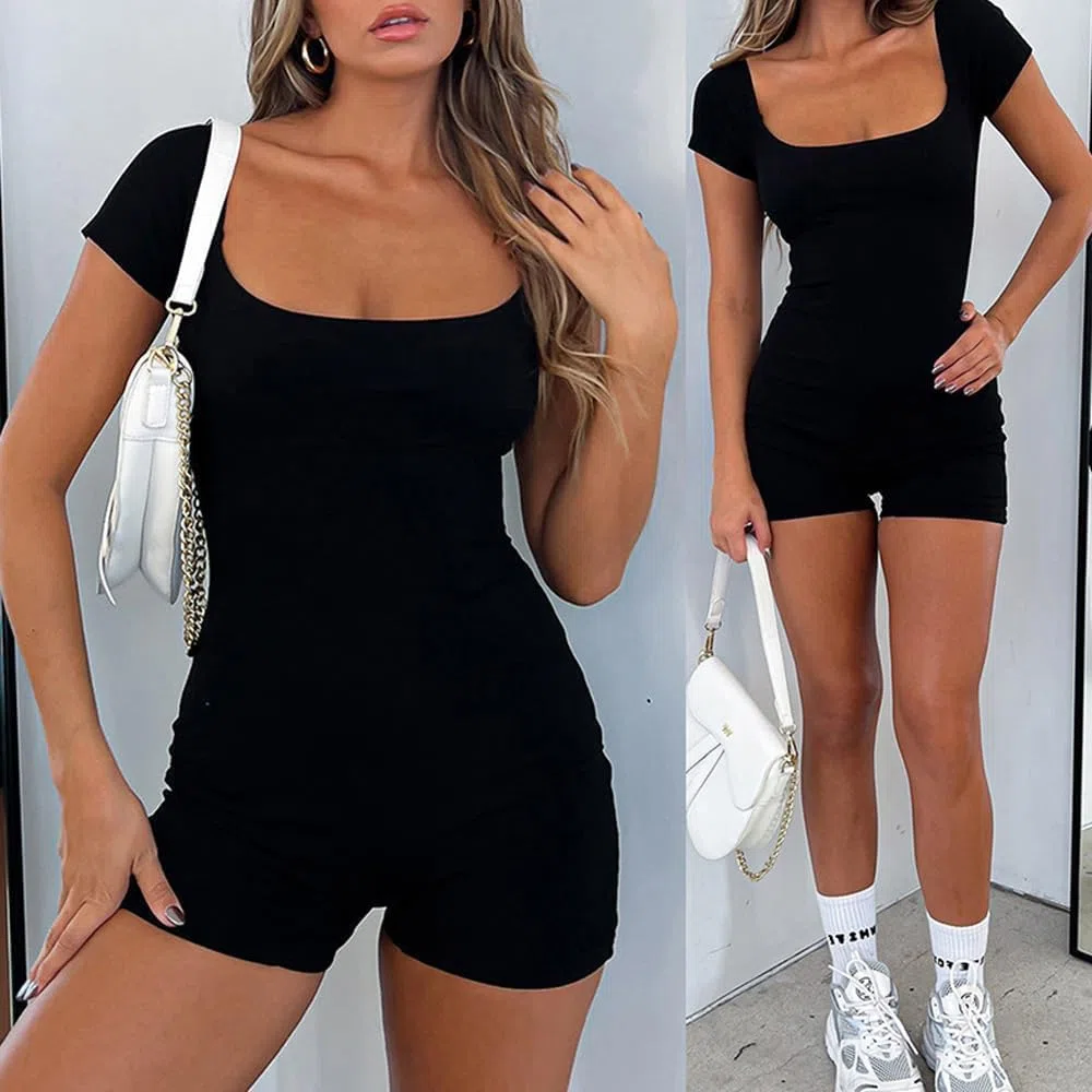 Tuta Donna Estiva Corta Jumpsuit Quadrato Completo Sportivo Tutina Aderente Elegante Tuta Intera Pantaloncini Tutine Corte Estive Body Jumpsuit Casual