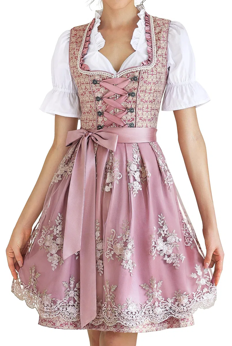 EIISSION Dirndl da Donna Midi in Esclusiva Collezione con Grembiule Rosa