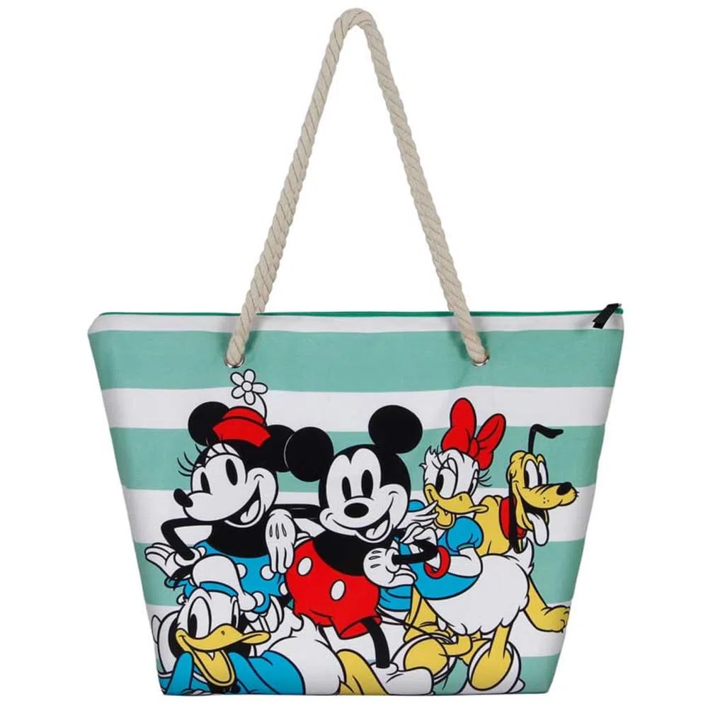 CARTOON Borsa mare Mickey & Friends Disney Topolino accessorio da spiaggia borsa in tessuto con manici in corda