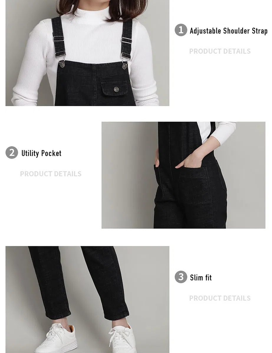 Salopette da donna, casual, in denim, regolabile, pantaloni harem