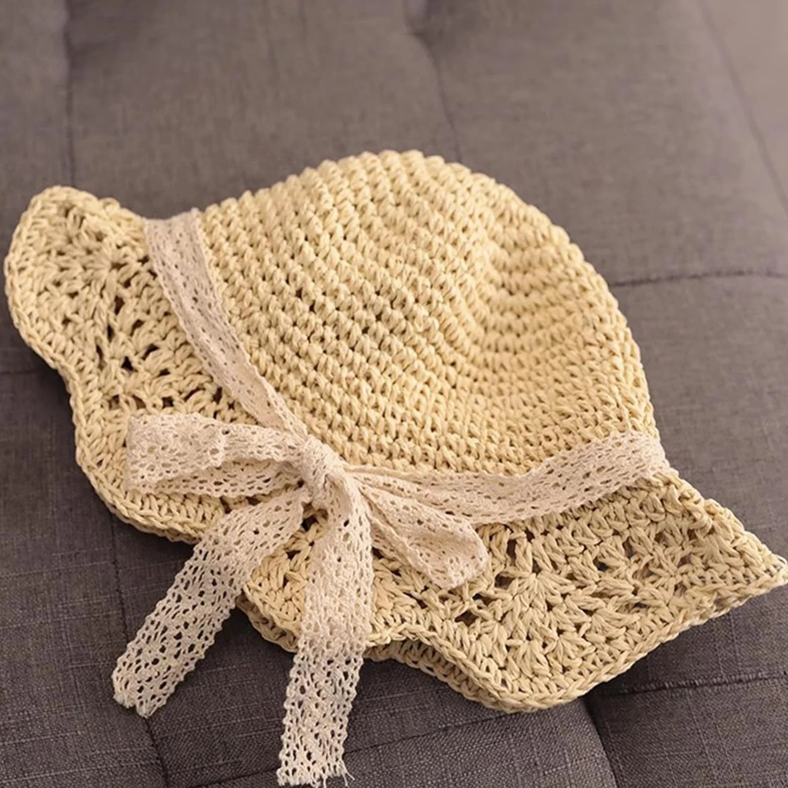 Winmany Cappello Paglia per Bambina Cappello Sole Estivo per Bambini con Fiocco Cappelli Pieghevoli per La Protezione Solare della Spiaggia per 2-6 Anni