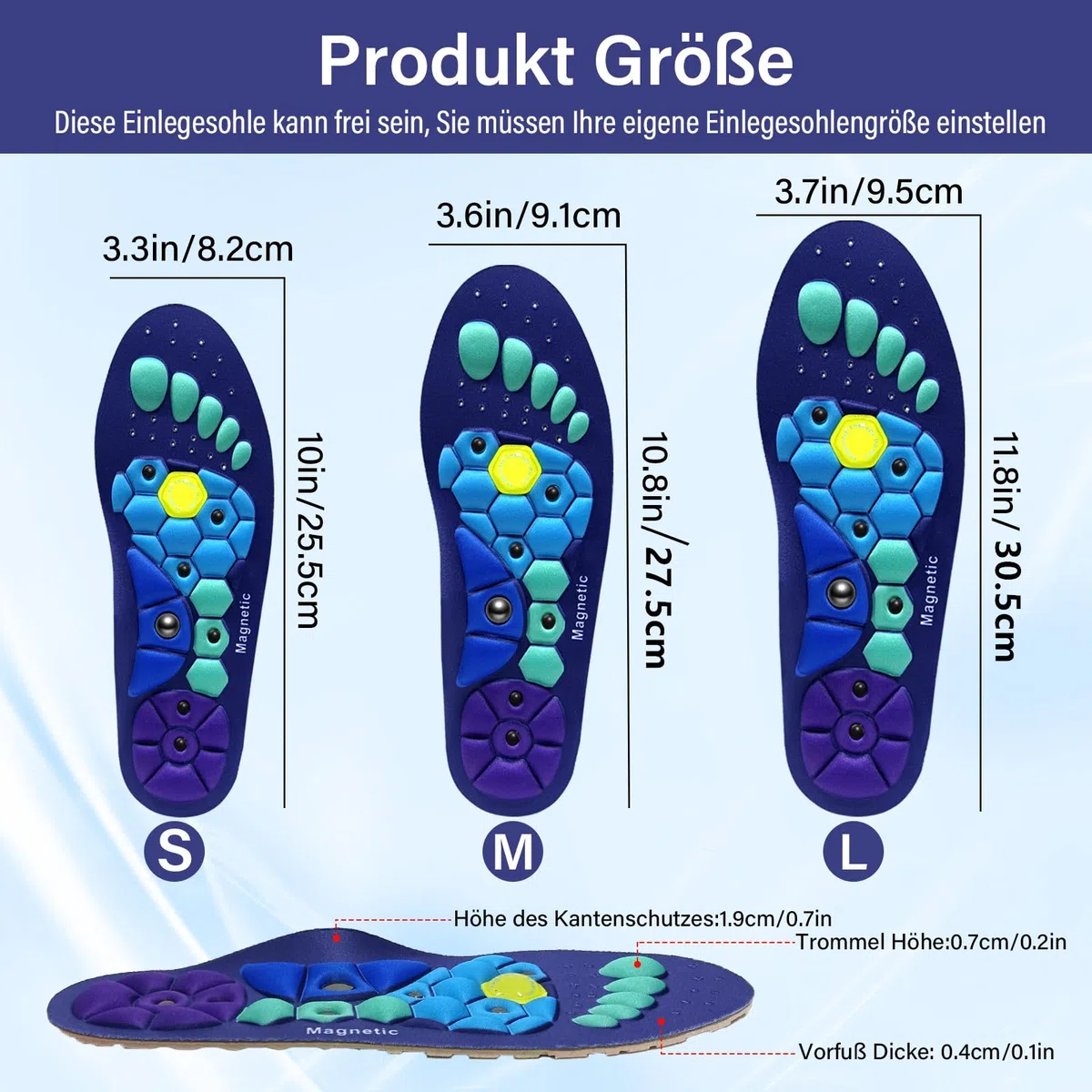 Solette Magnetiche, Piatto Solette Per Scarpe Da Lavoro Per Alleviare La Fascite Plantare Solette Di Riflessologia Agopressione, Plantare Ortopedico per Piede Per Uomini E Donne(blu, S)