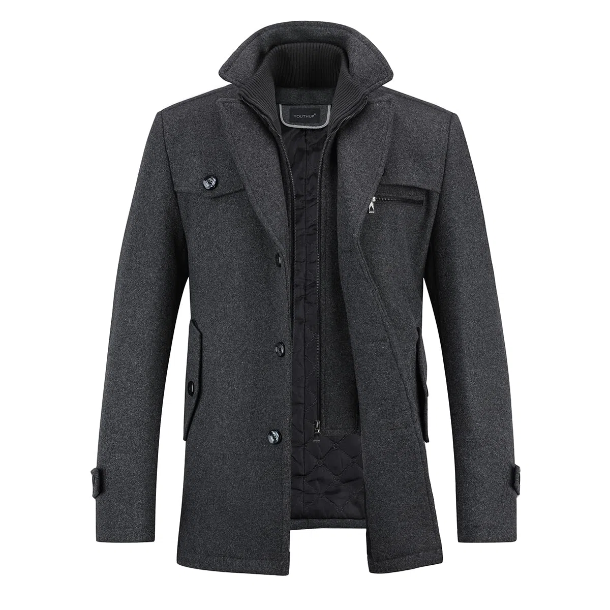 YOUTHUP Cappotto da Uomo in Lana Corto Invernale Spesso Cappotto Giacca Casual Regular Fit