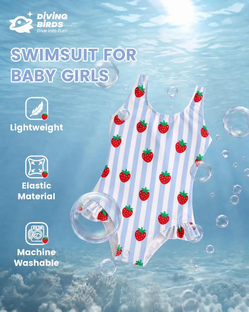 DivingBirds Costume Intero Bambina con Volant, Costume da Bagno Neonata e Bimba con Stampa Margherite, Costume Piscina Mare per Bambina 6 Mesi-4 Anni