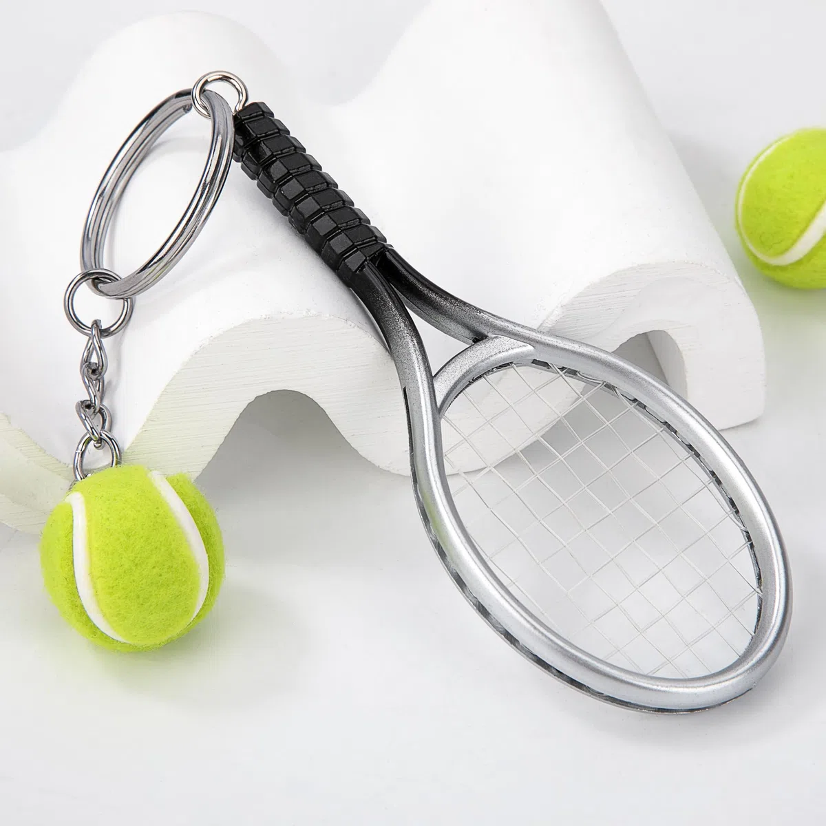 Portachiavi Sport Mini Leggero Portachiavi Racchetta da Tennis Creativo Regalo Squisita per Amanti del Tennis 10 Pezzi (Argento)