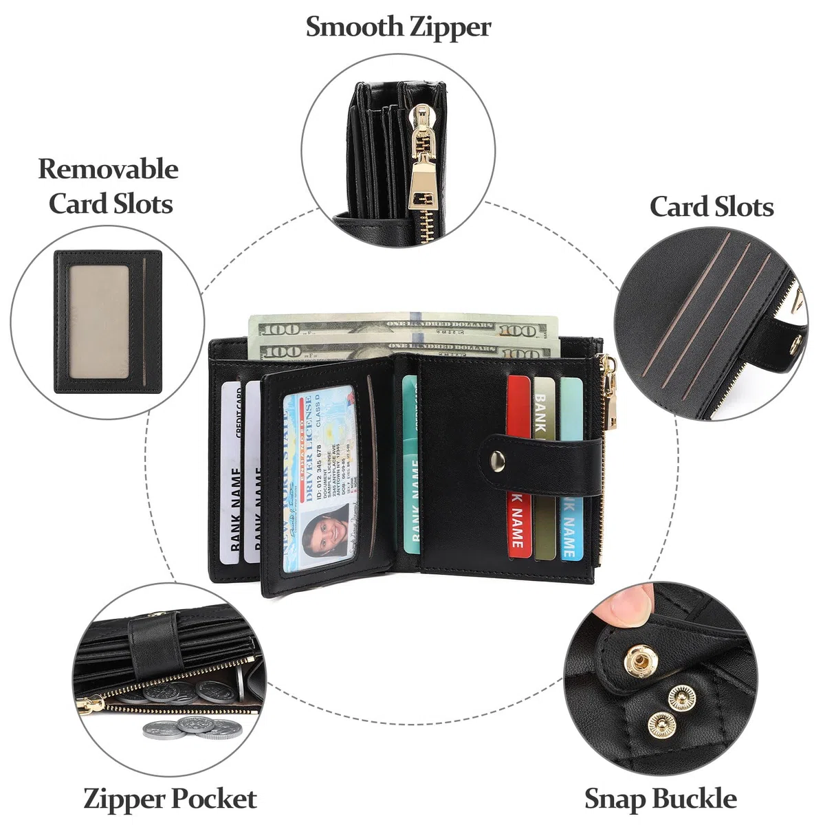 GAEKEAO Portafoglio Piccolo Donna, Portamonete Donna, Porta Carte con Finestra ID Rimovibile e Scomparto per Monete con Cerniera, Portafoglio in Pelle con Blocco RFID