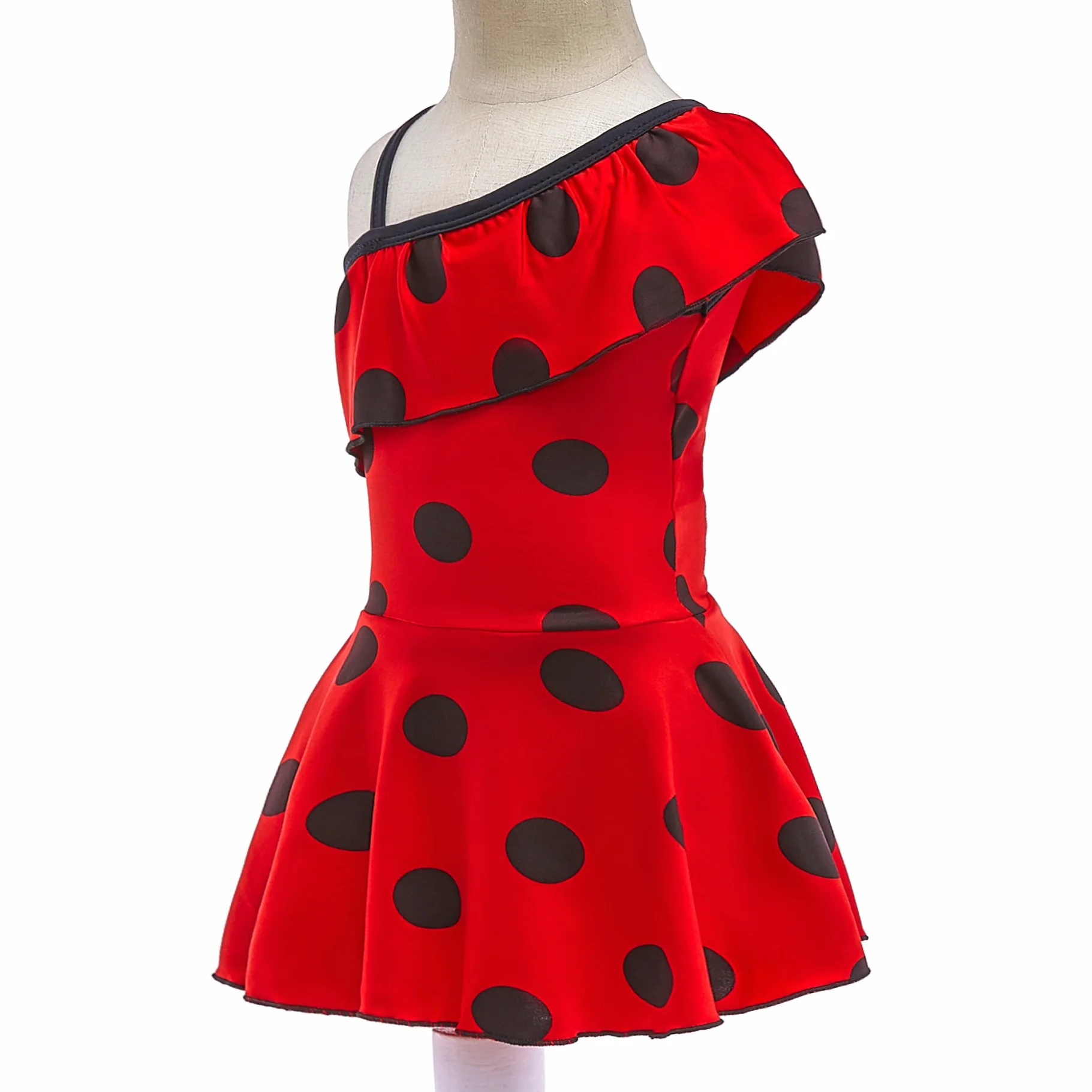 Lito Angels - Costume da Bagno Intero Ladybug Coccinella per Bambine, Pois Rossi, Monospalla con Gonna, Taglia