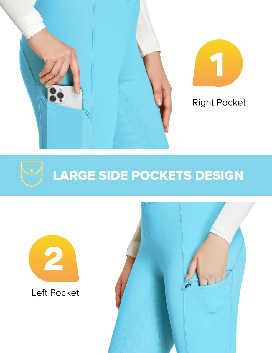 FitsT4 Sports Pantaloni da equitazione da donna, con tasche con cerniera, pantaloni da equitazione da donna