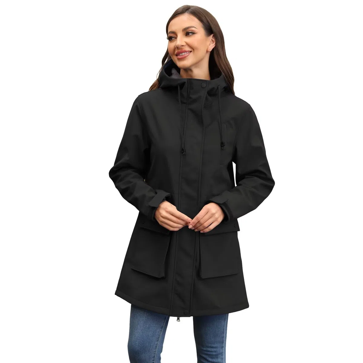Chiguo Giacca softshell impermeabile da donna Cappotti caldi con cappuccio a vento funzionale lungo da esterno per l'inverno