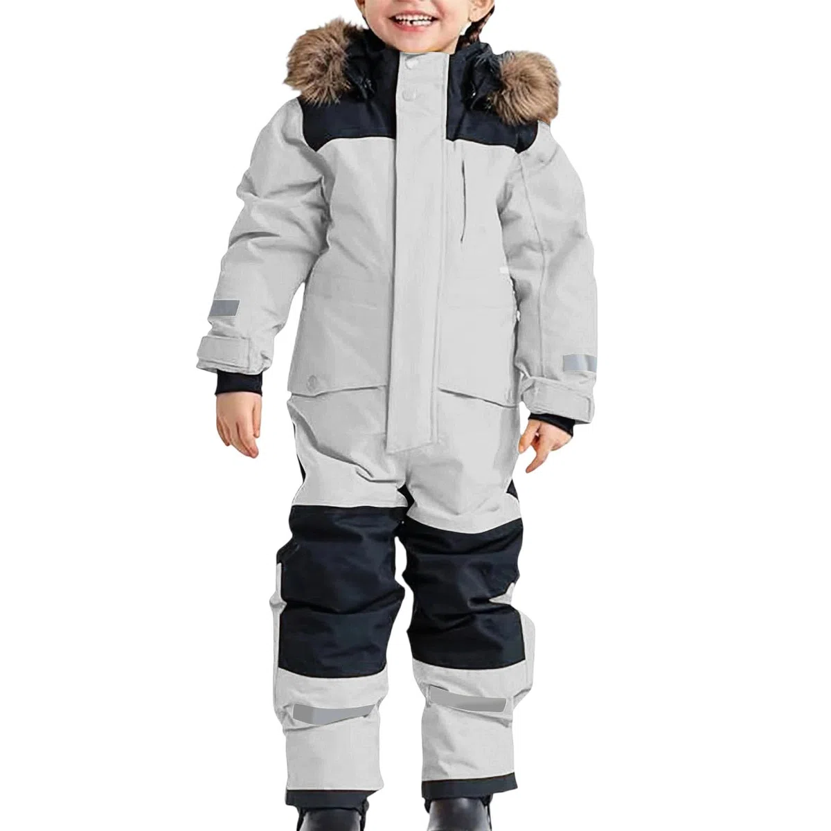 Tute da Neve Bambino e Ragazzi, Tute da Sci Bambine e Ragazze, Tuta da Neve di un Pezzo Bambini Invernale Outdoor Antivento Impermeabile e Traspirante Calda Tuta con (Light Gray, 12-13 Years)
