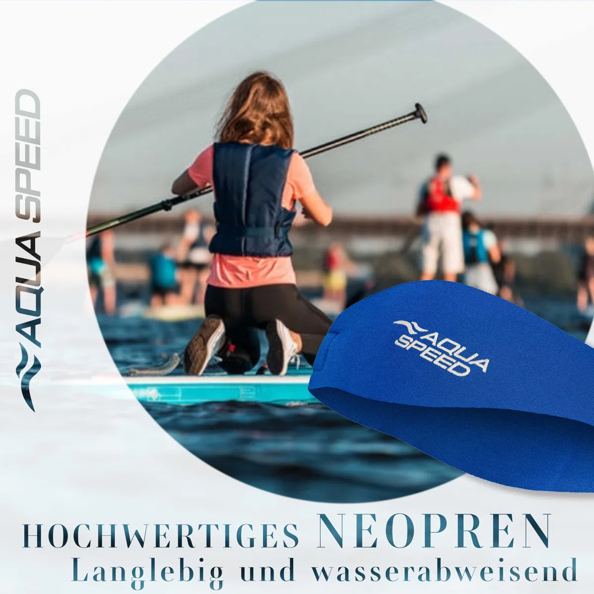 Aqua Speed EARBAND/EARBAND JR | Archetto per la Testa | Bambini | Adulti | Neoprene | Nuoto | Blu