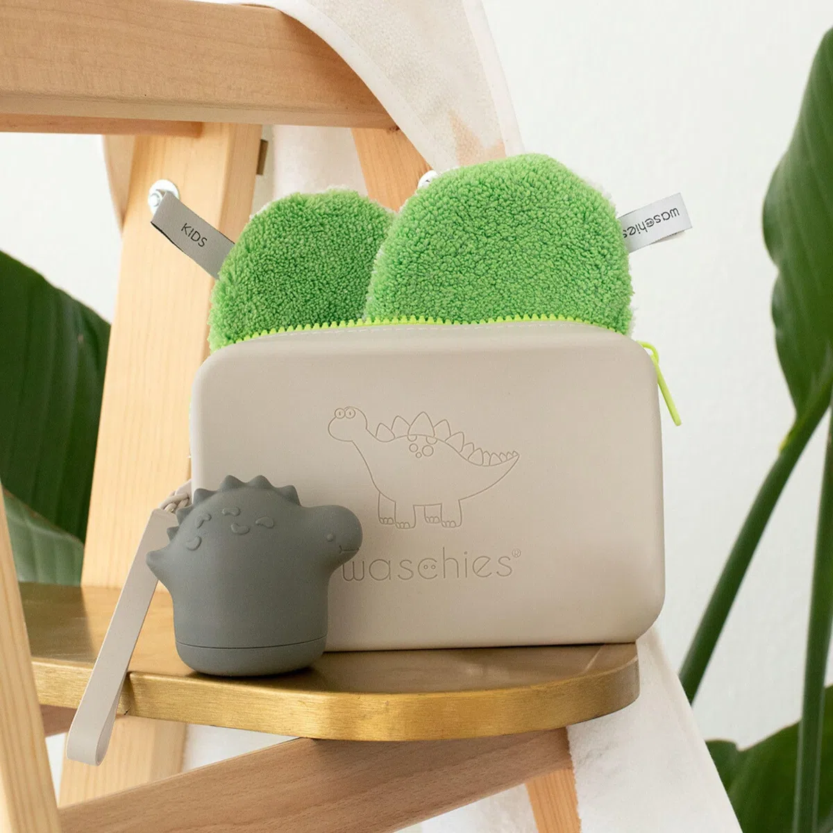 Waschies "Travel Set Kids" - Borsa da viaggio sostenibile e idrorepellente con spugne lavabili riutilizzabili, set per viaggi e regali, grigio., m