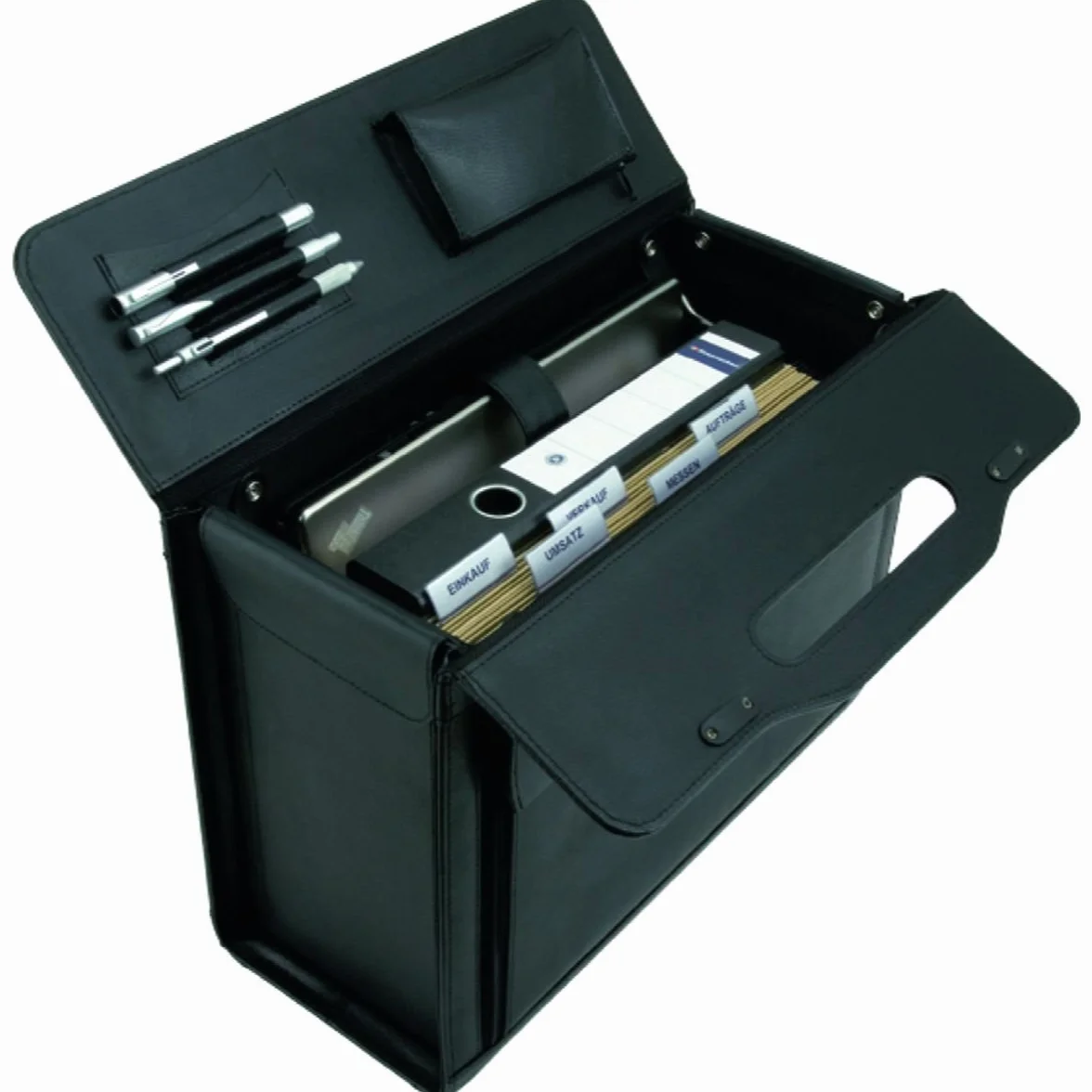 Alassio Pilotenkoffer ANCONA, Aktenkoffer aus echtem Leder, Handgepäck Dokumentenkoffer mit Hängeregister Bagaglio a mano, 45 cm, 32 liters, Nero (Schwarz)