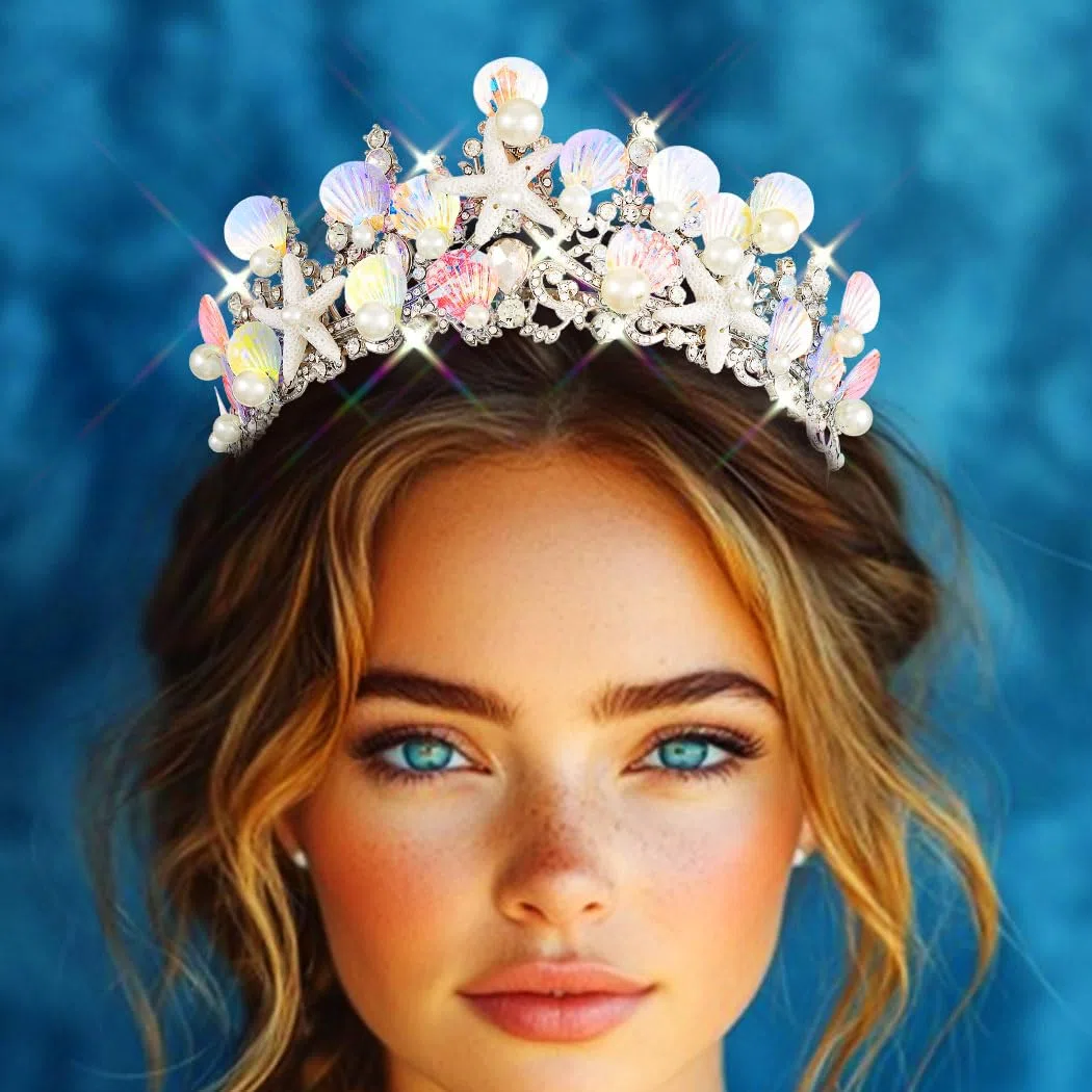 Costume da sirena fascia stelle marine perline tiara e corona argento Festival Sparkly Shell accessori per capelli per le donne