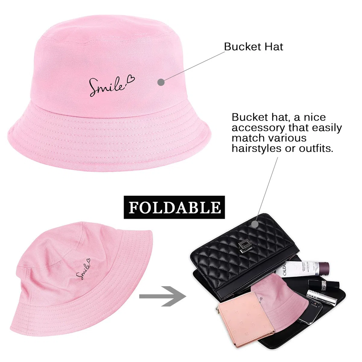 Nadeer Cappello Pescatore Donna Bucket Hat Pieghevole Cappello da Sole Unisex Uomo Cotone Cappelli Estivo UV Protezione per Pesca Escursionismo Campeggio
